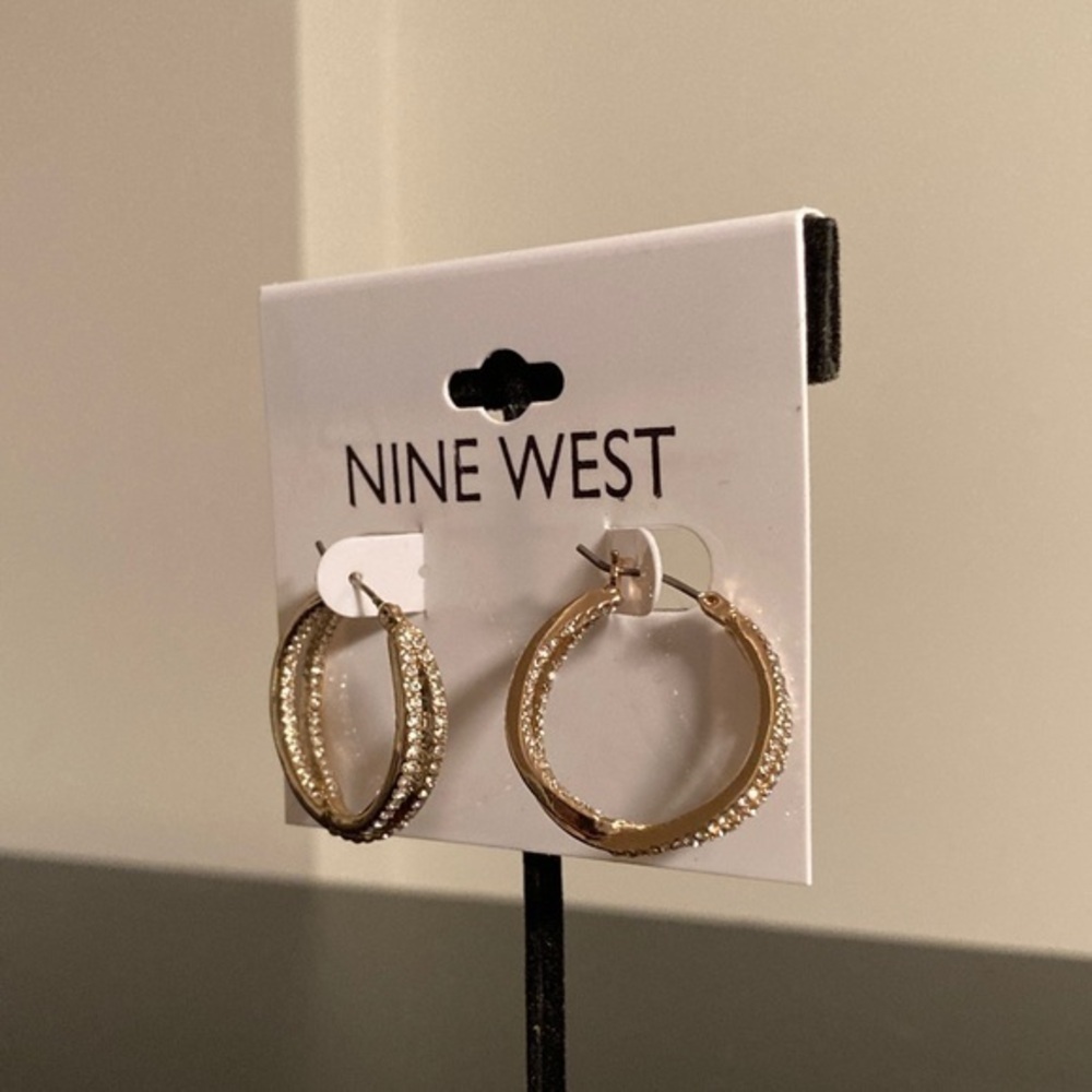 Nine West Gold and Silver Textured Hoop Earrings